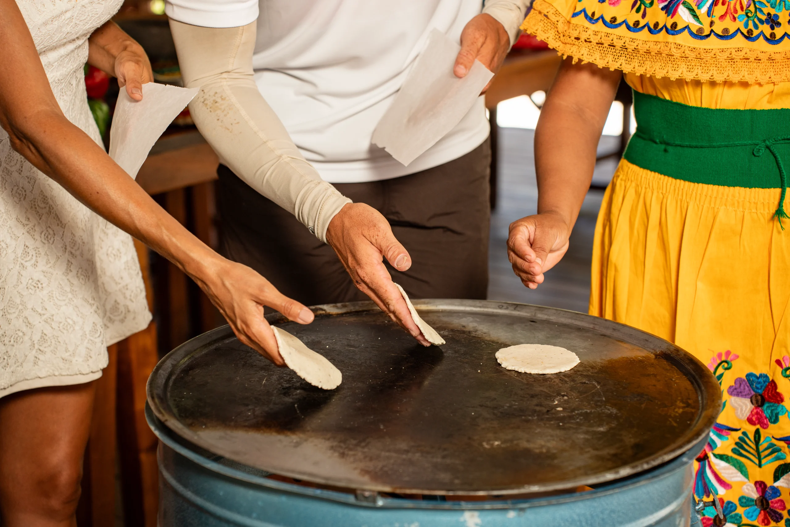 “Hand-on tortilla making workshop at KUZA beach in Cozumel