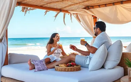Guests enjoying private VIP beach at KUZÁ Cozumel
